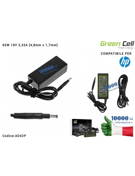 AD42P Alimentatore Green Cell PRO HP 65W 19V 3,33A [4,8x1,7mm] HP Pavilion 15-B 15-B HP Envy 4 Envy 6 Sleekbook 14 15