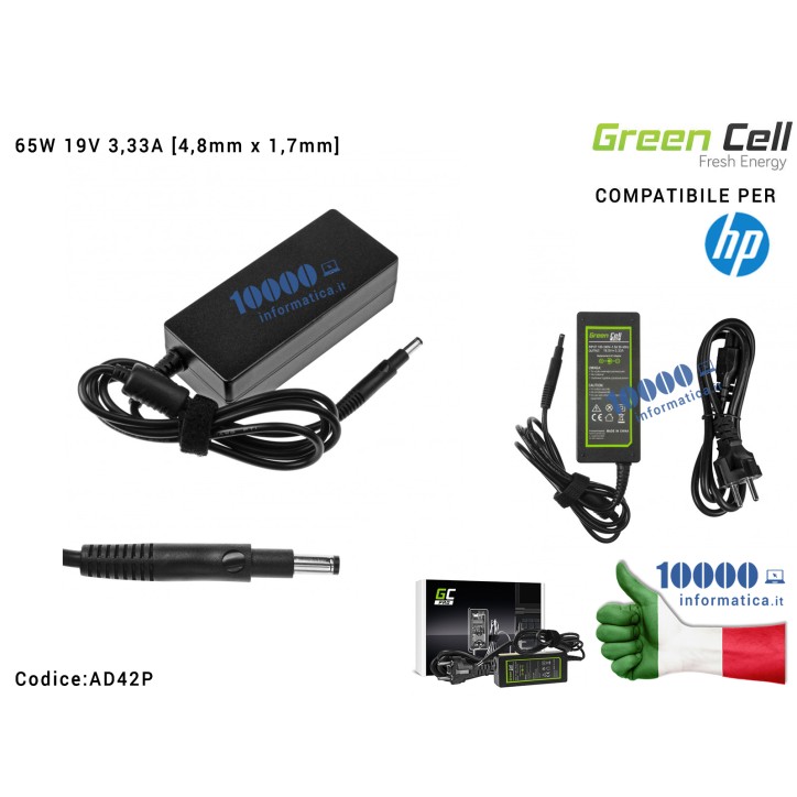 Alimentatore Green Cell PRO HP 65W 19V 3,33A [4,8x1,7mm] HP Pavilion 15-B 15-B HP Envy 4 Envy 6 Sleekbook 14 15