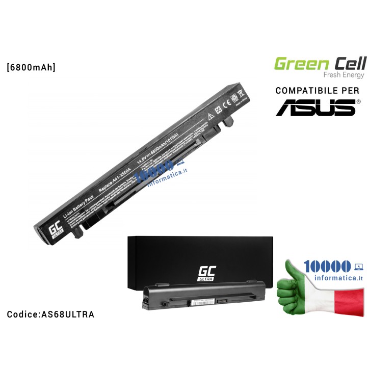 Batteria A41-X550 Green Cell Compatibile per ASUS A450 A550 X550 X550CA X550CC X550VC R510 R510CA [6800mAh]