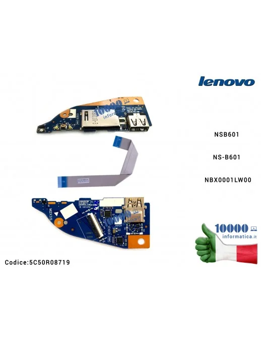 5C50R08719 Interruttore di Alimentazione USB SD Board + Cavo LENOVO Yoga 530-14IKB (81EK) Flex 6-14IKB (81EM) NSB601 NS-B601 ...