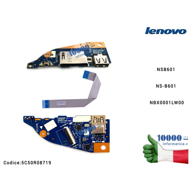Interruttore di Alimentazione USB SD Board + Cavo LENOVO Yoga 530-14IKB (81EK) Flex 6-14IKB (81EM) NSB601 NS-B601 NBX0001LW00 NB