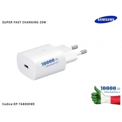 GH44-03055A Caricabatterie USB-C [25W] SAMSUNG (BIANCO) EP-TA800EWE (BULK) Galaxy Note 10 S10 5G S20 + S20 Ultra Note 20 A70 A80