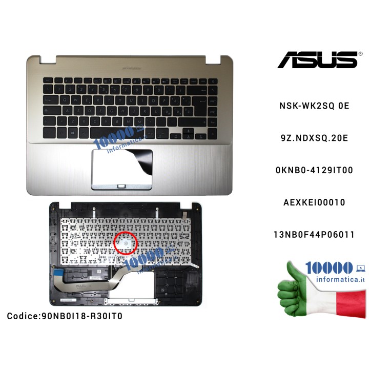 Tastiera Italiana Completa di Top Case Superiore ASUS VivoBook 15 X505 (ICICLE GOLD) X505Z X505ZA F505 F505Z F505ZA NSK-WK2SQ 0E9Z.NDXSQ.20E 0KNB0-4129IT00 AEXKEI00010