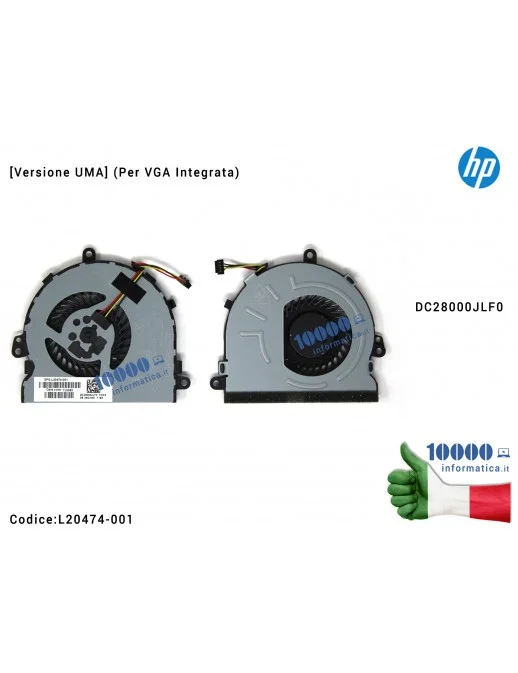 L20474-001 Ventola Fan CPU HP [Versione UMA] 15-DB 15-DR 15Q-DX 15T-DS TPN-C129 TPN-C130 DC28000JLF0 (Per VGA Integrata)