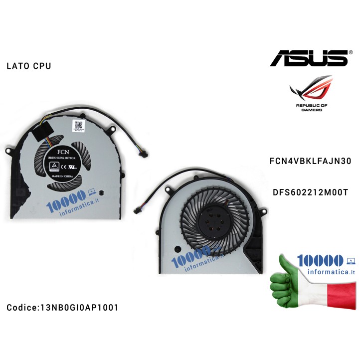 Ventola di Raffreddamento Fan CPU ASUS ROG STRIX SCAR FX503 GL503 FX503V FX503VM GL503V GL503VM GL703V GL703VM DFS602212M00T