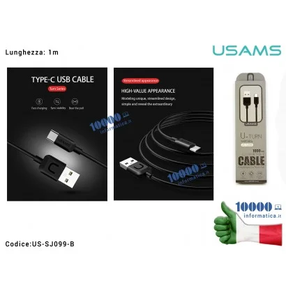 US-SJ099-B Cavo USB Tipo C USAMS SJ099 [NERO] (1m) U-Turn Durable TPE Universal Type-C USB-C Data & Fast 2A Charger Cable