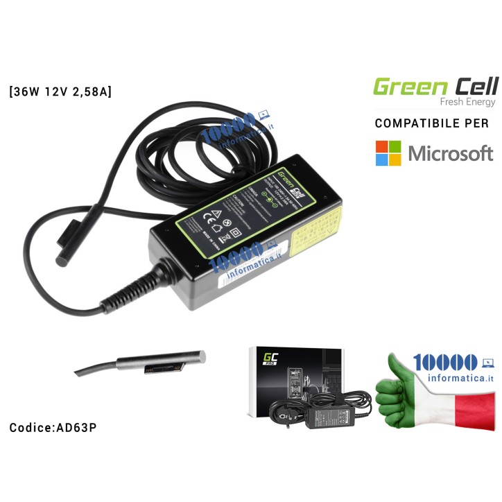 Alimentatore Green Cell PRO [36W 12V 2,58A] Compatibile per Microsoft Surface Pro 3 i Pro 4 1631 1625 1807 1782 1769 1736 1800 1