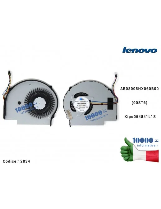 12834 Ventola di Raffreddamento Fan CPU LENOVO FLEX 14 FLEX 15 FLEX 14D FLEX 15D AB08005HX060B00 (00ST6) Kipo054841L1S