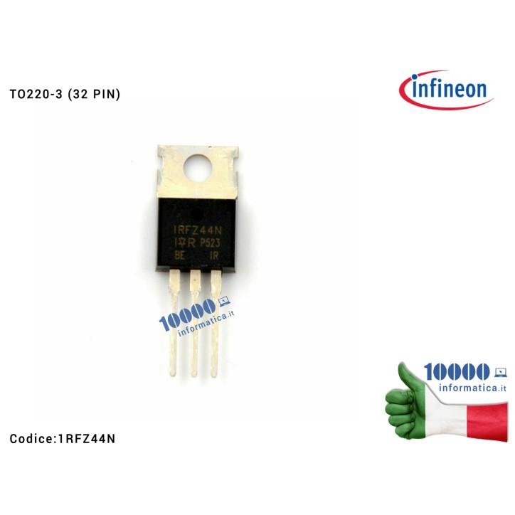 IC Chip Mosfet 1RFZ44N IRF244N IRFZ 44N TRANSISTOR TO220-3 (55V - Logic Level Gate) International Rectifier IRFIZ44NPbF