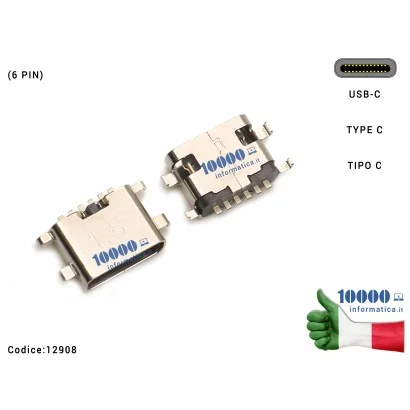 12908 Connettore di Alimentazione 12908 Tipo C (6 PIN) USB-C DC Power Jack Type-C