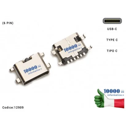 12909 Connettore di Alimentazione 12909 Tipo C (6 PIN) USB-C DC Power Jack Type-C