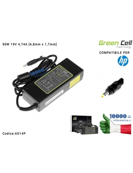 AD14P Alimentatore Green Cell PRO 90W 19V 4,74A [4,8x1,7mm] HP Compaq NC6000 NX6100 NX8220