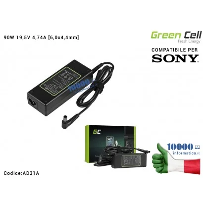 AD31P Alimentatore Green Cell PRO 90W 19,5V 4,74A [6,5x4,4mm] Compatibile per SONY Vaio PCG-71211M PCG-71811M 14 15E