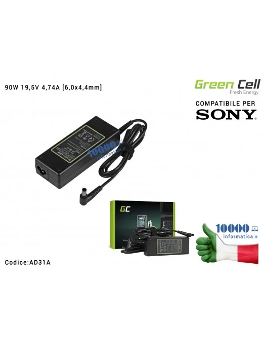 AD31P Alimentatore Green Cell PRO 90W 19,5V 4,74A [6,5x4,4mm] Compatibile per SONY Vaio PCG-71211M PCG-71811M 14 15E