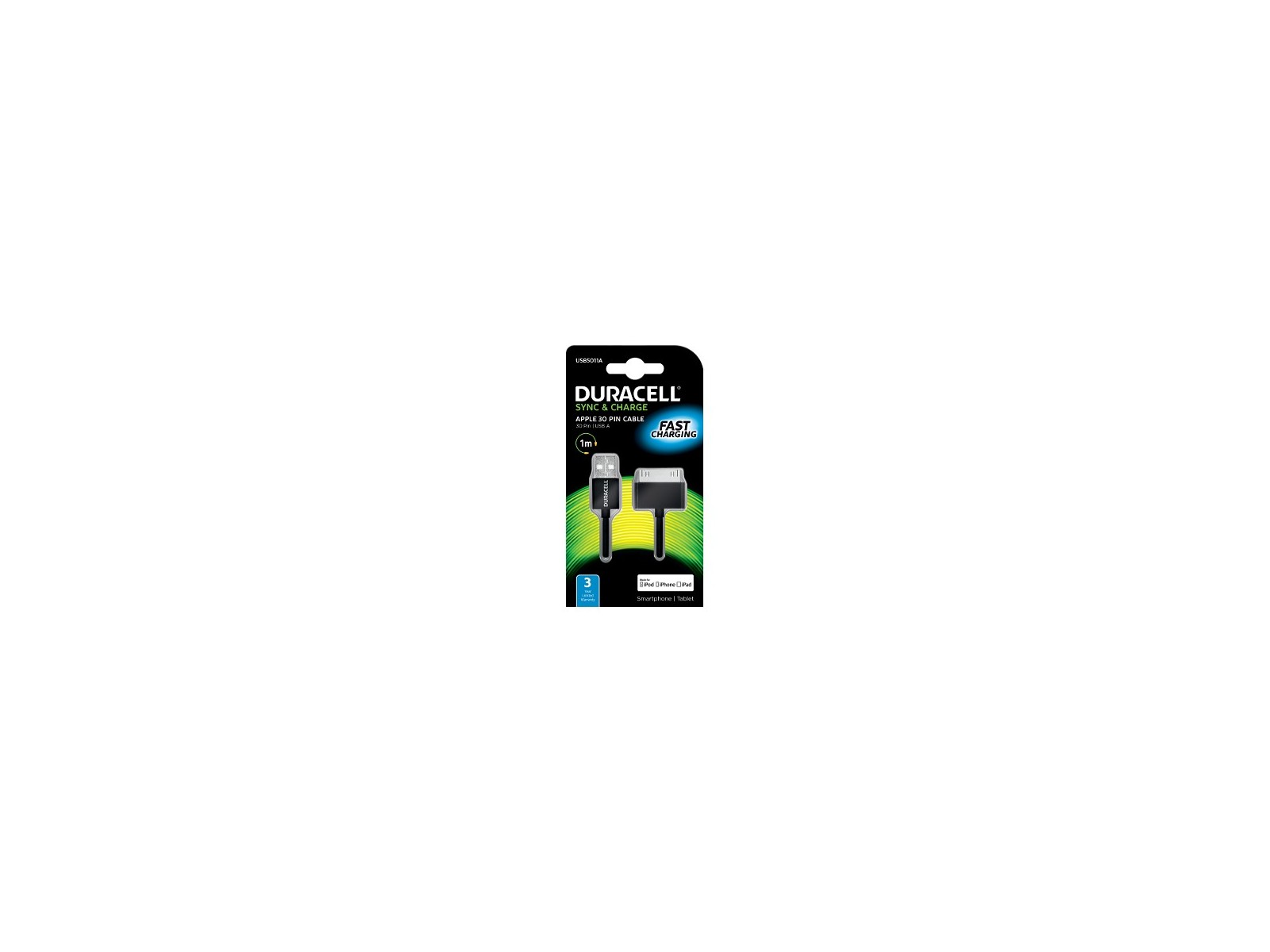 USB5011A USB5011A Duracell Sync/Charge Cavo 1 Metre Nera Adatto per Apple iPhone/iPad 30 Pin Devices USB5011A USB5011A Duracell Sync/Charge Cavo 1 Metre Nera Adatto per Apple iPhone/iPad 30 Pin Devices