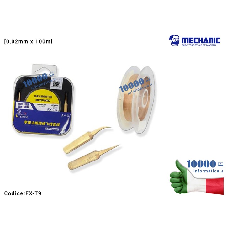 Filo in Rame MECHANIC FX-T9 [0,02mm x 100m] Riparazioni Piste Schede Madri Fingerprint Chip Link Wire Insulate Jump Line
