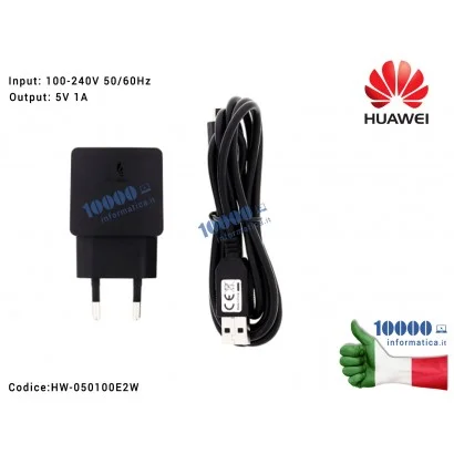 HW-050100E2W Alimentatore Carica Batteria USB HUAWEI 5W 5V 1A + Cavo microUSB [NERO] 02220434