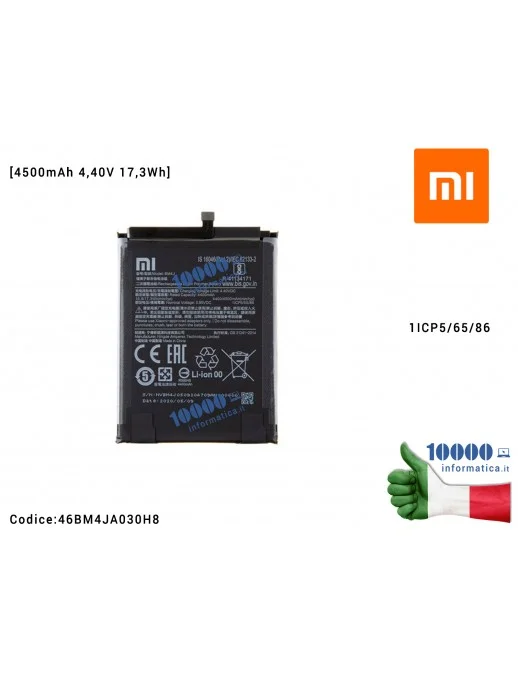 46BM4JA030H8 Batteria BM4J XIAOMI Redmi Note 8 Pro [4500mAh 4,40V 17,3Wh] 1ICP5/65/86