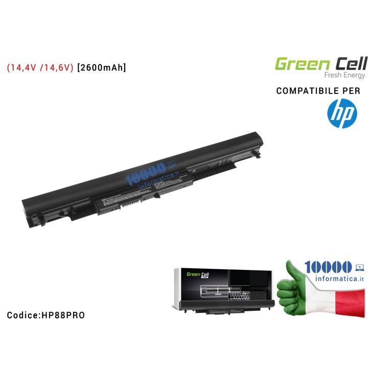 Batteria HSTNN-LB6U Green Cell Compatibile per HP 14 15 17 (14,4V /14,6V) HP 240 245 250 255 G4 G5 [2600mAh]