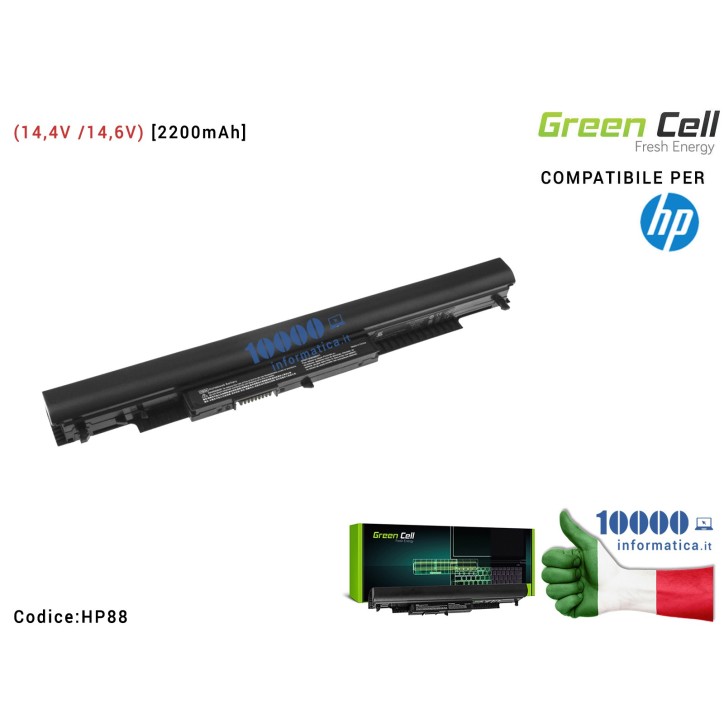Batteria HSTNN-IB7B Green Cell Compatibile per HP 14 15 17 (14,4V /14,6V) HP 240 245 250 255 G4 G5 [2200mAh]