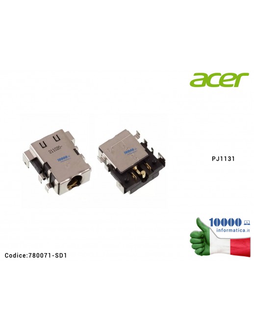 Connettore DC Power Jack PJ1131 ACER Nitro 5 AN515-44 AN515-45 AN515-54 AN515-55 AN515-57 N20C1 N22C3 AN517-52 AN517-53 AN517-54 Predator Helios 300 PH315-53 PH315-54 PH317-55 Predator Triton 300 PT315-52 PT315-53 780071-SD1