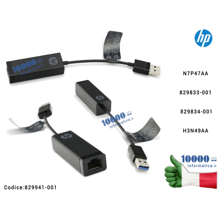 Cavo Adattatore RJ45 USB HP N7P47AA 829833-001 829834-001 829941-001 Gigabit Ethernet LAN Adapter USB 3.0 H3N49AA