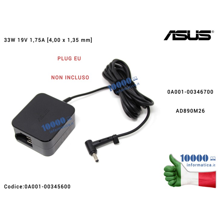 Alimentatore (NO PLUG) ASUS 33W 19V 1,75A [4,0 x 1,35mm] VivoBook S200 S200SA X200CA X201E X202E F200MA F553M F553MA X453MA X553