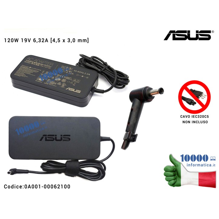 Alimentatore ASUS 120W 19V 6,32A [4,5 x 3,0 mm] N501J N501JW N501VW ZenBook Pro UX550V UX550VE UX561UD UX550VD PU551 PU551J PU551JH 0A001-00061100 0A001-00062600 0A001-00064000 0A001-00062100