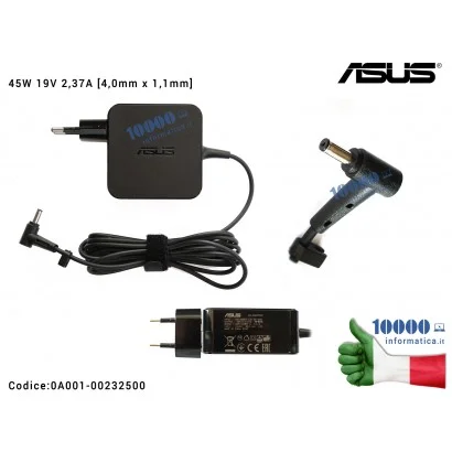 Alimentatore ASUS 45W 19V 2,37A [4,0 x 1,35 mm] X515FA X515JA X515JAB X515JANS X515JF X515UA X521FA ZenBook UX21A UX31A UX32A UX302L UX301L F302L F556U X302L UX430 X540L X541 X556U F556U P302U UX305C TP301U X302U X540L AD883020 0A001-00236400 0A001-00696