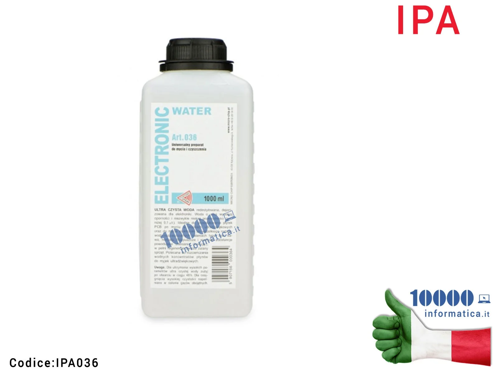 IPA036 Elettronic Water IPA Acqua Distillata Deionizzata ADR [1 LT] Art. 036 -0,1 uS Bassa Conducibilità