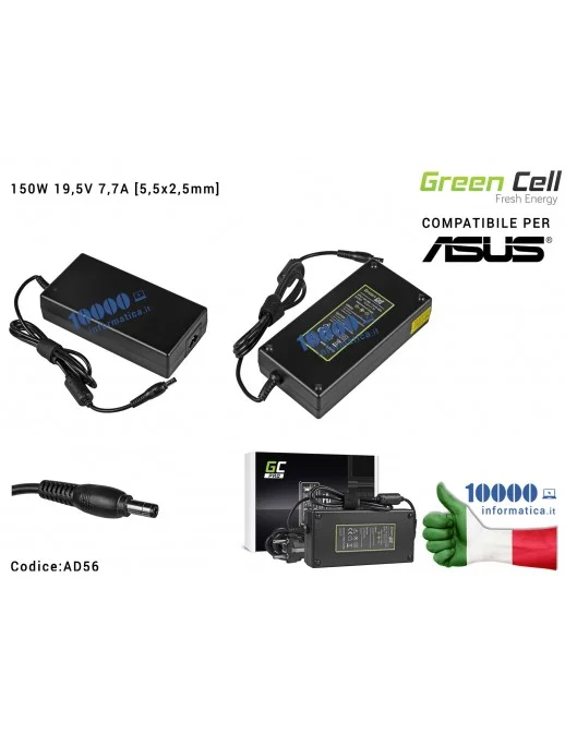 AD56 Alimentatore Green Cell 150W 19,5V 7,7A [5,5x2,5mm] Compatibile per ASUS G550 G73 G73J G73JH G73JW and MSI GE60 GE70 GP7...