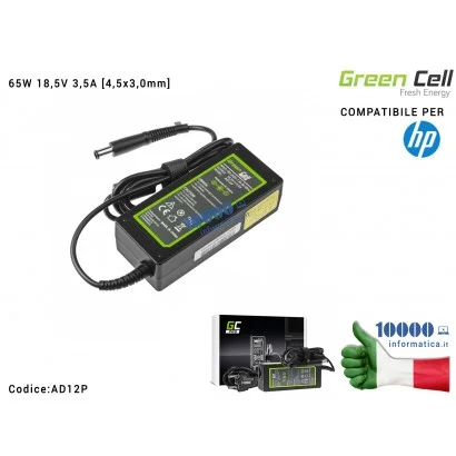 AD12P Alimentatore Green Cell PRO HP 65W 18,5V 3,5A [7,4x5,0mm] Compatibile per HP 250 G1 255 G1 ProBook 450 G2 455 G2 Compaq...