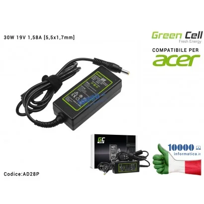 AD28P Alimentatore Green Cell PRO 30W 19V 1,58A [5,5x1,7mm] Compatibile per ACER Aspire One 521 522 531 751 752 753 756 A110 ...