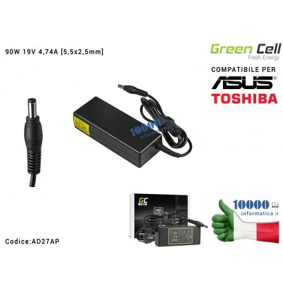 AD27AP Alimentatore ASUS 90W 19V 4,74A [5,5x2,5mm] Green Cell PRO Compatibile ASUS A53 N43 N53 K50 K53 K55 K73 K75 K95 X53 TO...