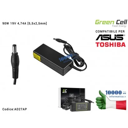 AD27AP Alimentatore Green Cell PRO 90W 19V 4,74A [5,5x2,5mm] Compatibile per ASUS A53 N43 N53 K50 K53 K55 K73 K75 K95 X53 TOS...