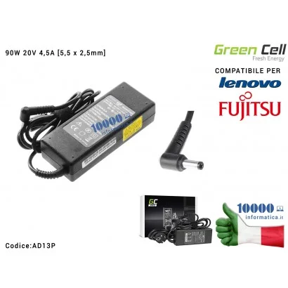 AD13P Alimentatore Green Cell PRO 90W 20V 4,5A [5,5 x 2,5mm] Compatibile per LENOVO IdeaPad Z510 Z580 G450 P580 B470 G565 FUJ...