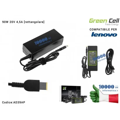 AD39AP Alimentatore Green Cell PRO 90W 20V 4,5A [rettangolare] Compatibile per LENOVO IdeaPad G500s G505s G510 G510s Z500 Z51...