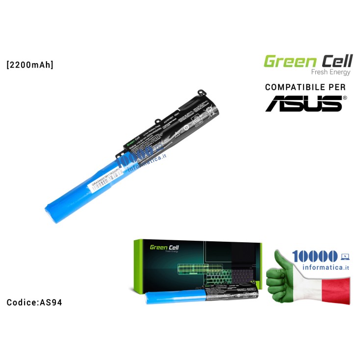 Batteria A31N1601 Green Cell Compatibile per ASUS Vivobook Max X541 F541N F541U X541N X541S X541U [2200mAh] 0B110-00440000 0B110