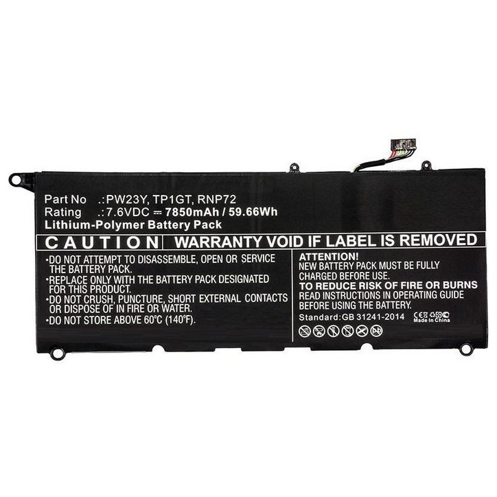 MBXDE-BA0116 CoreParts Laptop Batteria for Dell 46Wh Li-Pol 7.6V 6100mAh Black XPS 13 9360 XPS 13 9360-D1605G 0RNP72 PW23Y RNP72
