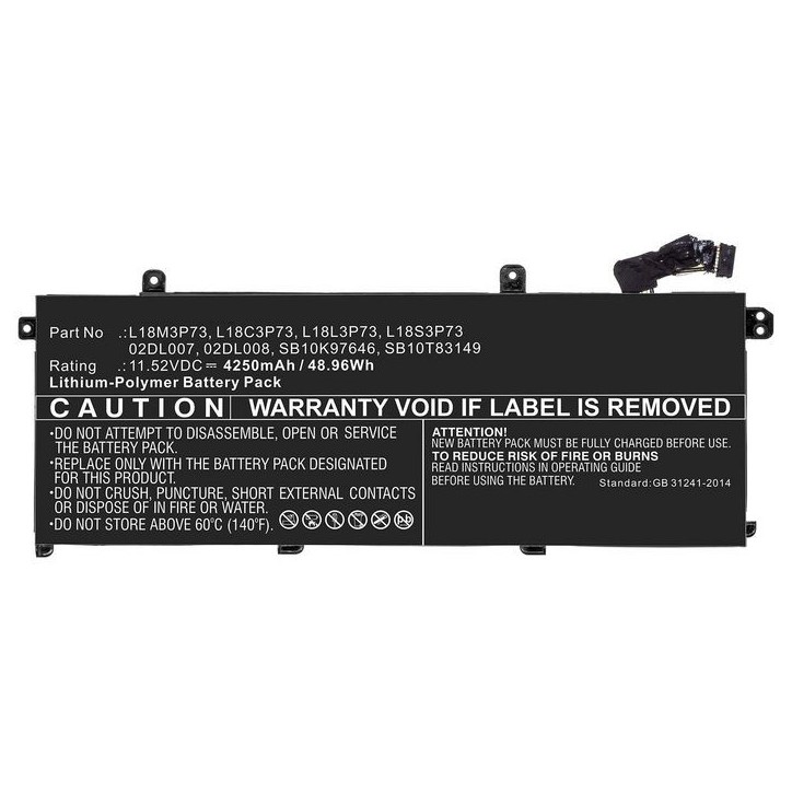 MBXLE-BA0257 CoreParts Laptop Batteria for Lenovo 48.96Wh Li-Pol 11.52V 4250mAh Black for Lenovo Notebook Laptop ThinkPad P43s T