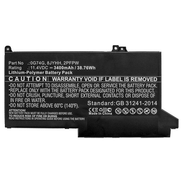 MBXDE-BA0238 CoreParts Laptop Batteria for Dell 38.76Wh Li-Polymer 11.4V 3400mAh for Dell Latitude 12 5300 Latitude 12 7280 Lati
