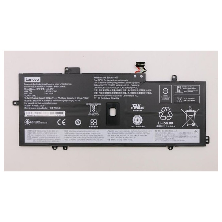 FRU02DL004 Lenovo Rechargeable lithium-ion Batteria 51Wh capacity designed for Lenovo ThinkPad X1 Yoga and X1 Carbon series lapt