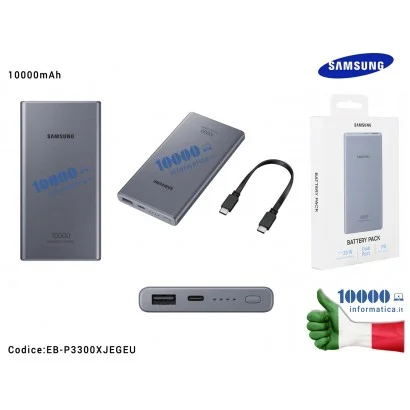 EB-P3300XJEGEU Batteria Esterna Portatile USB Power Bank SAMSUNG 10000mAh [GRAY] Super Fast Charge fino a 25W Dual Prt (USB A...