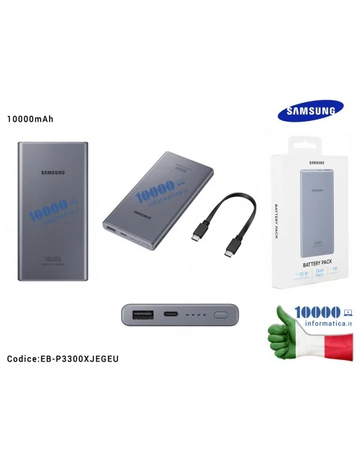 EB-P3300XJEGEU Batteria Esterna Portatile USB Power Bank SAMSUNG 10000mAh [GRAY] Super Fast Charge fino a 25W Dual Prt (USB A...