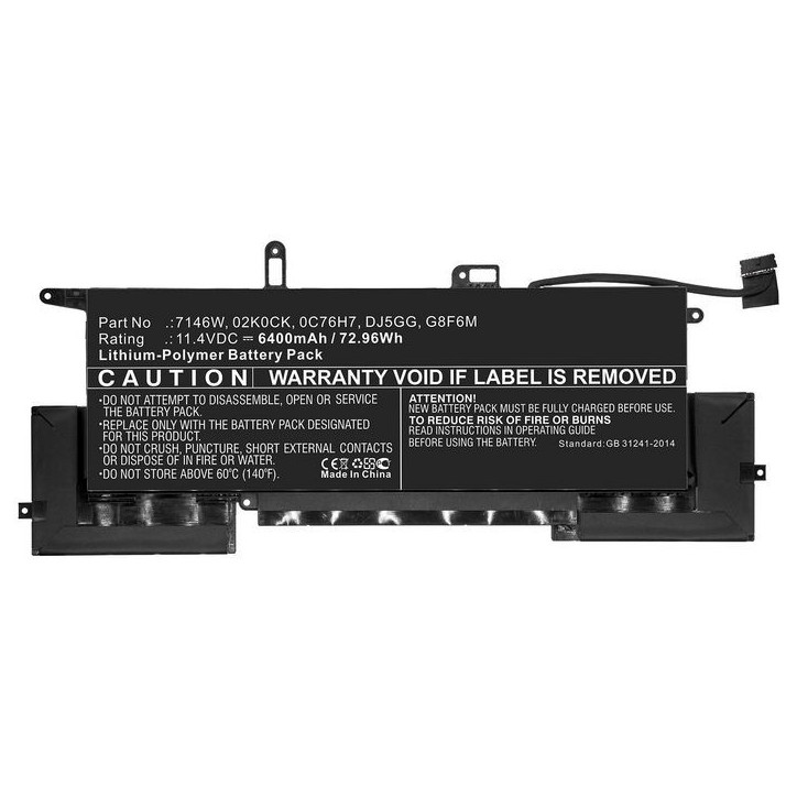MBXDE-BA0204 CoreParts Laptop Batteria for Dell 72.96Wh Li-Pol 11.4V 6400mAh Black for Dell Notebook Laptop Latitude 7400 2-in-1
