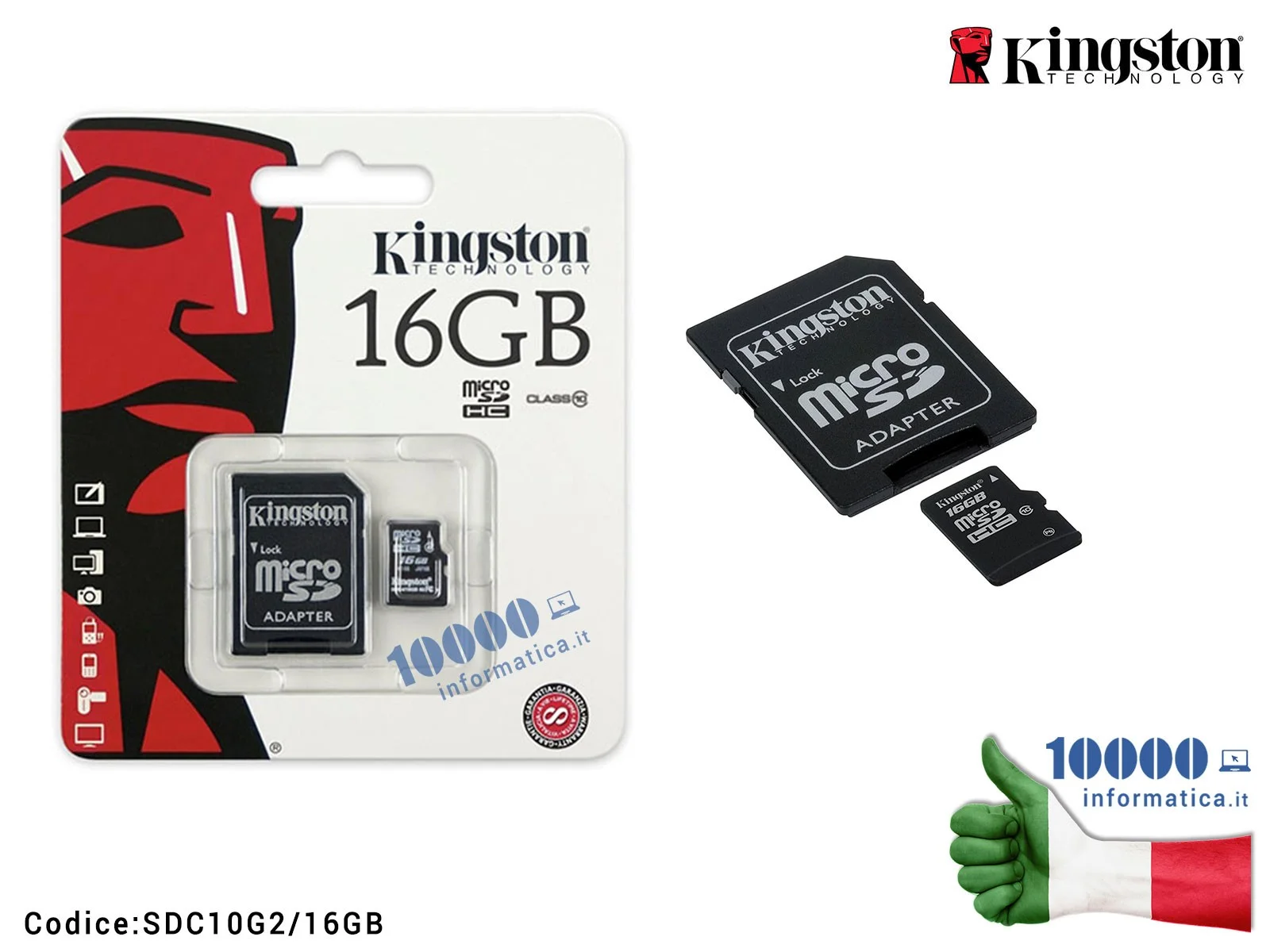 SDC10G2/16GB Micro SD micro SDHC 16 GB KINGSTON Classe 10 con Adattatore SD 45MB/s