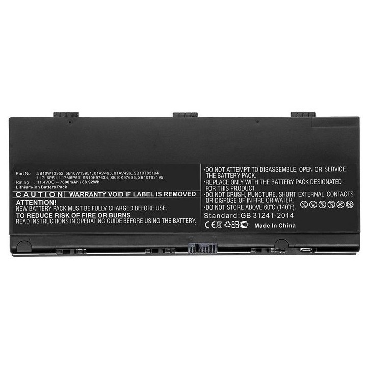 MBXLE-BA0259 CoreParts Laptop Batteria for Lenovo 88.92Wh Li-ion 11.4V 7800mAh Black for Lenovo Notebook Laptop Thinkpad P52 Thi