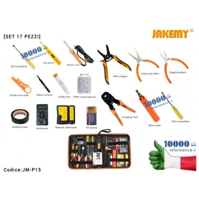 JM-P15 Borsetta Attrezzi JACKEMY JM-P15 Kit di manutenzione elettronica Saldatore Pinze a Spudger in metallo Pinze a multimet...