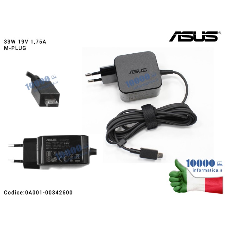 Alimentatore ASUS 33W 19V 1,75A [M-PLUG] EU TYPE VivoBook X205TA E205SA E200HA F205TA TP200 TP200SA ADP-33AW C