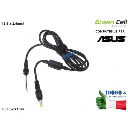 KAB02 Cavo Alimentazione Green Cell con Connettore per Alimentatore ASUS [5,5 x 2,5mm] (1,5mt) A53 N43 N53 K50 K53 K55 K73 K7...